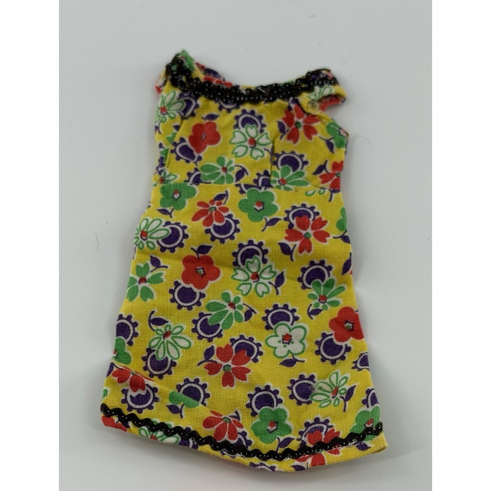 Vintage Barbie Floral Sleeveless Yellow Dress Green Red Purple